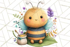 Spring Bee Clipart, Cute Bumblebee PNG, Watercolor Flowers Product Image 5
