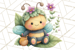 Spring Bee Clipart, Cute Bumblebee PNG, Watercolor Flowers Product Image 2