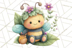 Spring Bee Clipart, Cute Bumblebee PNG, Watercolor Flowers Product Image 2