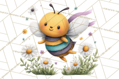 Spring Bee Clipart, Cute Bumblebee PNG, Watercolor Flowers Product Image 4