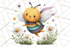 Spring Bee Clipart, Cute Bumblebee PNG, Watercolor Flowers Product Image 4