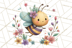 Spring Bee Clipart, Cute Bumblebee PNG, Watercolor Flowers Product Image 5