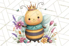 Spring Bee Clipart, Cute Bumblebee PNG, Watercolor Flowers Product Image 2