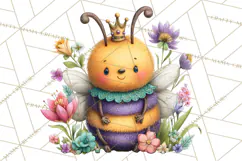 Spring Bee Clipart, Cute Bumblebee PNG, Watercolor Flowers Product Image 3