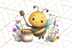 Spring Bee Clipart, Cute Bumblebee PNG, Watercolor Flowers Product Image 2