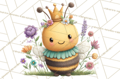 Spring Bee Clipart, Cute Bumblebee PNG, Watercolor Flowers Product Image 4
