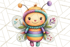 Spring Bee Clipart, Cute Bumblebee PNG, Watercolor Flowers Product Image 5