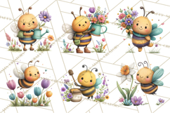 Spring Bee Clipart, Cute Bumblebee PNG, Watercolor Flowers Product Image 3
