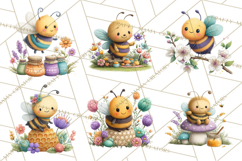 Spring Bee Clipart, Cute Bumblebee PNG, Watercolor Flowers Product Image 4