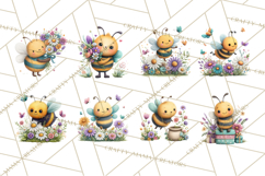 Spring Bee Clipart, Cute Bumblebee PNG, Watercolor Flowers Product Image 5