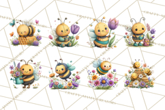 Spring Bee Clipart, Cute Bumblebee PNG, Watercolor Flowers Product Image 7