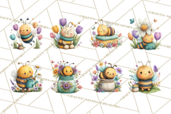 Spring Bee Clipart, Cute Bumblebee PNG, Watercolor Flowers Product Image 9