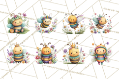 Spring Bee Clipart, Cute Bumblebee PNG, Watercolor Flowers Product Image 8