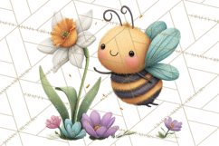 Spring Bee Clipart, Cute Bumblebee PNG, Watercolor Flowers Product Image 3