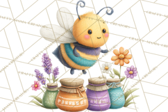 Spring Bee Clipart, Cute Bumblebee PNG, Watercolor Flowers Product Image 4