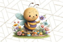 Spring Bee Clipart, Cute Bumblebee PNG, Watercolor Flowers Product Image 5
