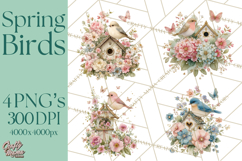 Easter Birds Clipart, Watercolor Birdhouse Illustrations Png Product Image 1