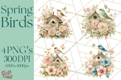 Easter Birds Clipart, Watercolor Birdhouse Illustrations Png Product Image 1