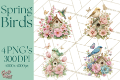 Easter Birds Clipart, Watercolor Birdhouse Illustrations Png Product Image 1