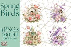 Easter Birds Clipart, Watercolor Birdhouse Illustrations Png Product Image 1