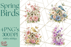 Easter Birds Clipart, Watercolor Birdhouse Illustrations Png Product Image 1