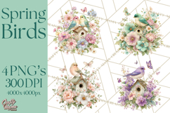 Easter Birds Clipart, Watercolor Birdhouse Illustrations Png Product Image 1