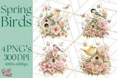 Easter Birds Clipart, Watercolor Birdhouse Illustrations Png Product Image 1