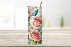 seamless tumbler wrap, spring floral design, birthday flower wrap, pastel rose arrangement, daisy bouquet design, 20oz skinny tumbler, tapered tumbler wrap, straight tumbler design, birthday rose art, seamless spring design,