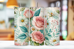 seamless tumbler wrap, spring floral design, birthday flower wrap, pastel rose arrangement, daisy bouquet design, 20oz skinny tumbler, tapered tumbler wrap, straight tumbler design, birthday rose art, seamless spring design,