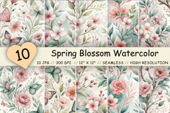 spring watercolor pattern, blossom seamless pattern, floral digital paper, spring floral background