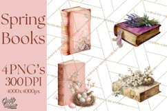 Spring Book Clipart, Vintage Books Watercolor, Floral Png Product Image 1