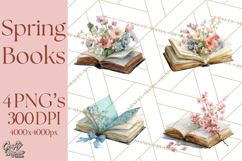 Spring Book Clipart, Vintage Books Watercolor, Floral Png Product Image 1