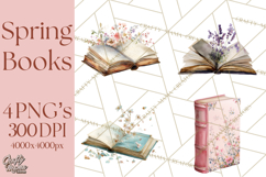 Spring Book Clipart, Vintage Books Watercolor, Floral Png Product Image 1