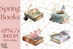 Spring Book Clipart, Vintage Books Watercolor, Floral Png Product Image 1