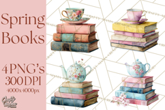 Spring Book Clipart, Vintage Books Watercolor, Floral Png Product Image 1