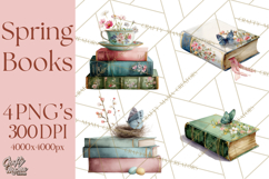 Spring Book Clipart, Vintage Books Watercolor, Floral Png Product Image 1