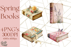 Spring Book Clipart, Vintage Books Watercolor, Floral Png Product Image 1