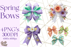 Easter Bow Clipart, Pastel Ribbon Bows, Floral Png Product Image 1