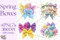 Easter Bow Clipart, Pastel Ribbon Bows, Floral Png Product Image 1