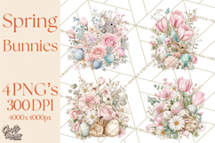 Soft Watercolor Easter Bunny Clipart, Pastel Spring Flowers Product Image 1