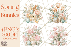 Soft Watercolor Easter Bunny Clipart, Pastel Spring Flowers Product Image 1