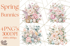 Soft Watercolor Easter Bunny Clipart, Pastel Spring Flowers Product Image 1