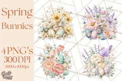 Soft Watercolor Easter Bunny Clipart, Pastel Spring Flowers Product Image 1