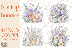 Soft Watercolor Easter Bunny Clipart, Pastel Spring Flowers Product Image 1