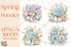 Soft Watercolor Easter Bunny Clipart, Pastel Spring Flowers Product Image 1