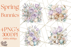Soft Watercolor Easter Bunny Clipart, Pastel Spring Flowers Product Image 1