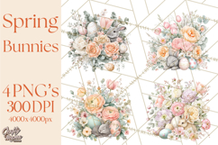 Soft Watercolor Easter Bunny Clipart, Pastel Spring Flowers Product Image 1