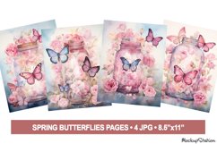 Butterflies Junk Journal Pages | Pink Floral Jars Papers Product Image 1