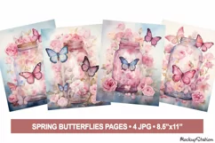 Butterflies Junk Journal Pages | Pink Floral Jars Papers Product Image 1