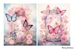 Butterflies Junk Journal Pages | Pink Floral Jars Papers Product Image 2